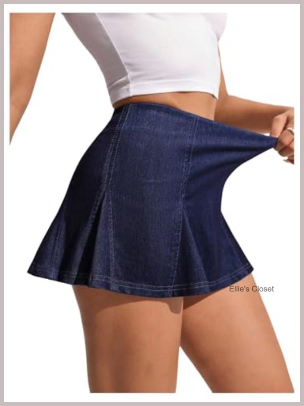 Women's High Waist Denim Mini Skirt Pleated A Line Jean Skirt